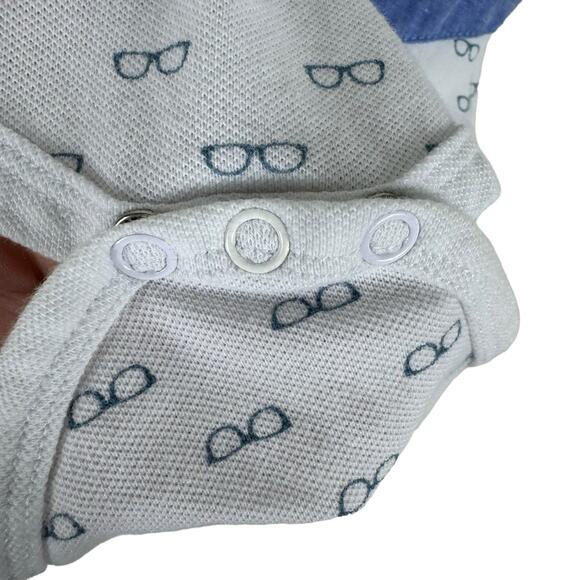 Beetle & Thread Glasses Pattern Cotton One-Piece Bowtie Vest Snaps Sz 6-9 Months - Picture 3 of 7